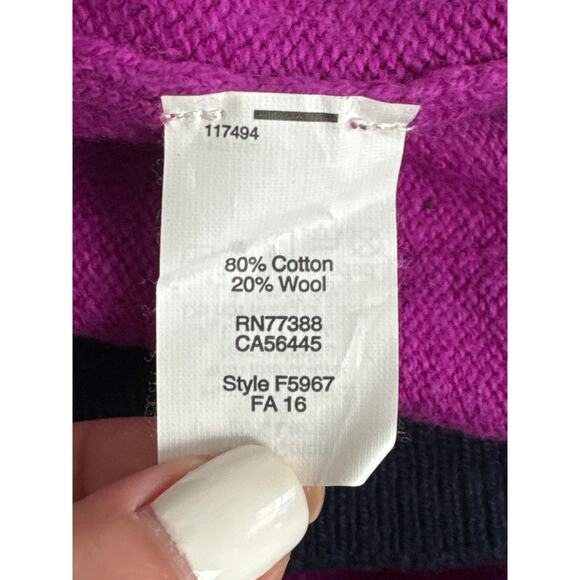 J. Crew Wide Stripe Navy and Pink/Purple Wool Blend Sweater Size M - Picture 4 of 6